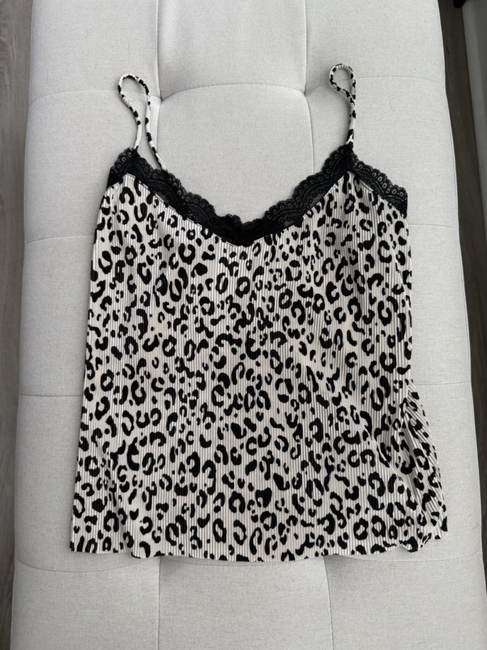 Zara Black & White Leopard Print Lace-Trim Cami